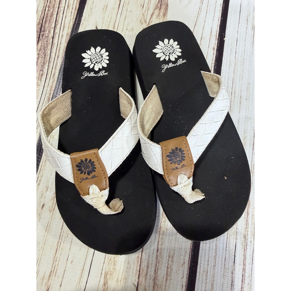 Yellow Box Kids Flip Flop Sandals White Woven Thong Sunflower Size 13‎